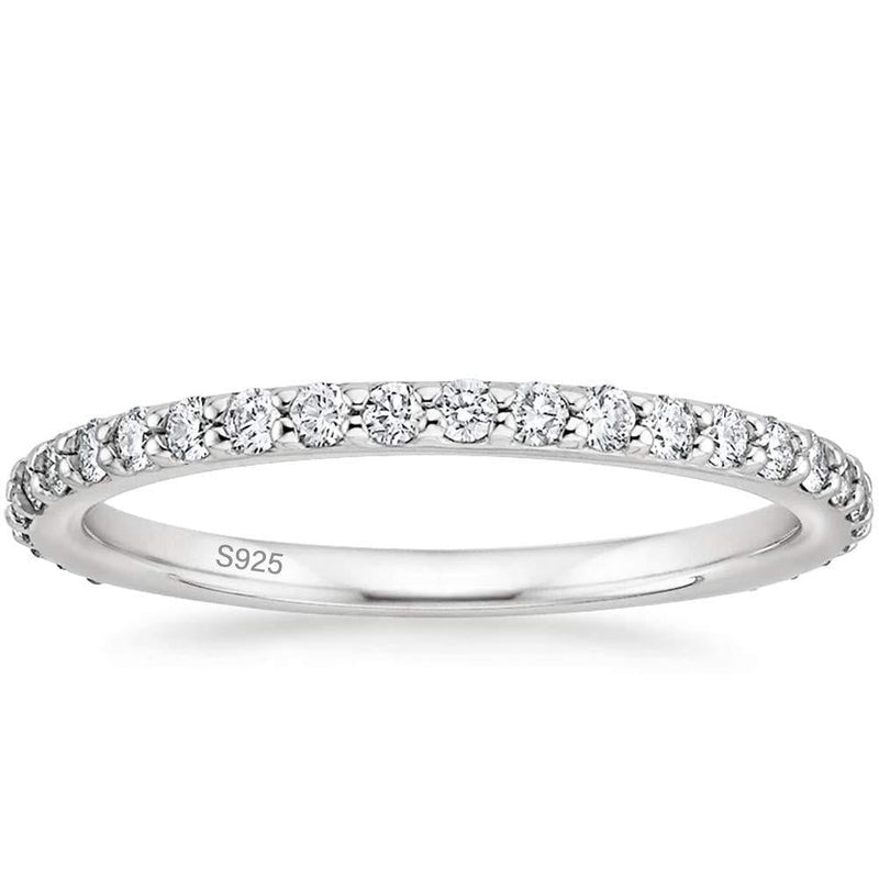 [Australia] - EAMTI 2mm 925 Sterling Silver Wedding Band Cubic Zirconia Full Eternity Stackable Engagement Ring Size 3-13 Silver-Full-Eternity 