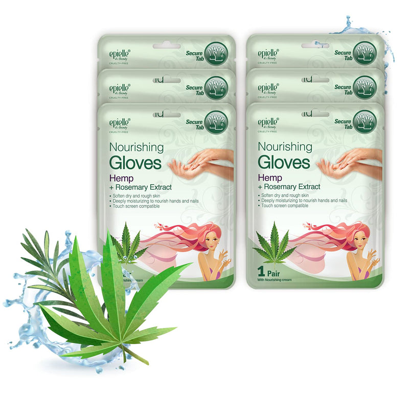 [Australia] - Epielle Nourishing Hand Masks - Hemp + Rosemary Extract for Deep Moisturizing 100% Vegan & Cruelty-Free (Gloves 6pk) For Dry Hand Spa Masks Gloves 6pk 