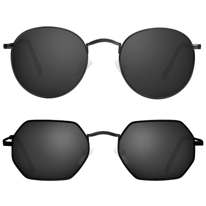 [Australia] - GRFISIA Small Round Polarized Sunglasses Women and Men Vintage Hexagon Square Sun glasses UV400 Protection 2 Pack*black Frame-gray Lens 