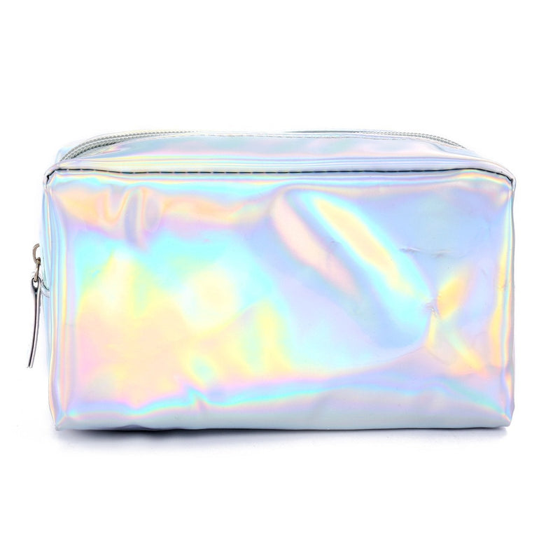 [Australia] - PU Leather Holographic Makeup Pouch Cosmetic Bag Waterproof Toiletries Organizer Pen Bag for Women and Girls (Silver) Silver 