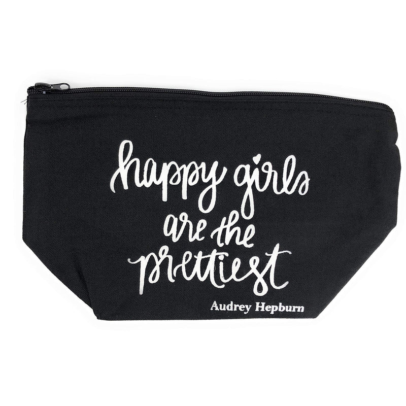 [Australia] - Cosmetic Bag for Women Roomy Big Makeup Canvas Travel Bag Toiletry Accessories Organizer (Happy Girls Are The Prettiest) Happy Girls Are The Prettiest 