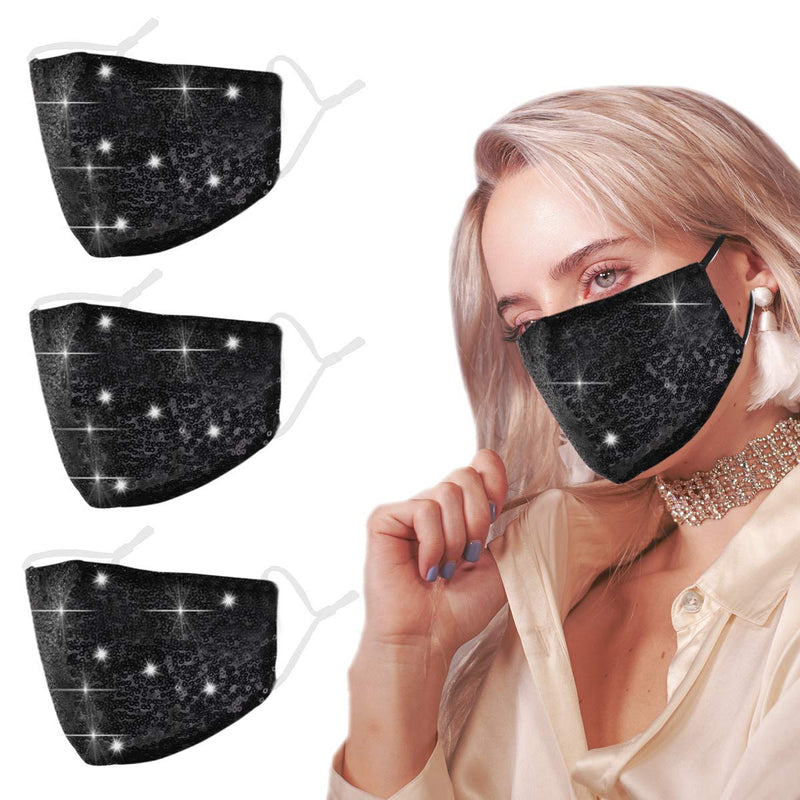 [Australia] - Woplagyreat 3 Pack Fashion Designer Cotton Mask Breathable Reusable Adjustable for Outdoor Adults Black Bling 