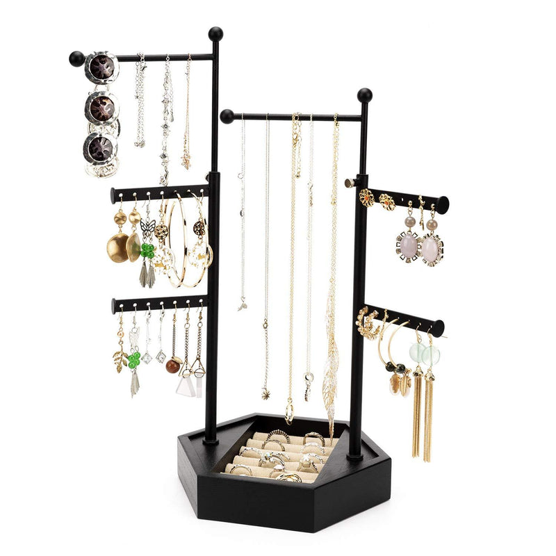 [Australia] - Emfogo Jewelry Organizer Tree Stand - 6 Tier Jewelry Holder Stand with Adjustable Height Necklace Organizer Display for Earrings Ring Bracelet (Black) Black 