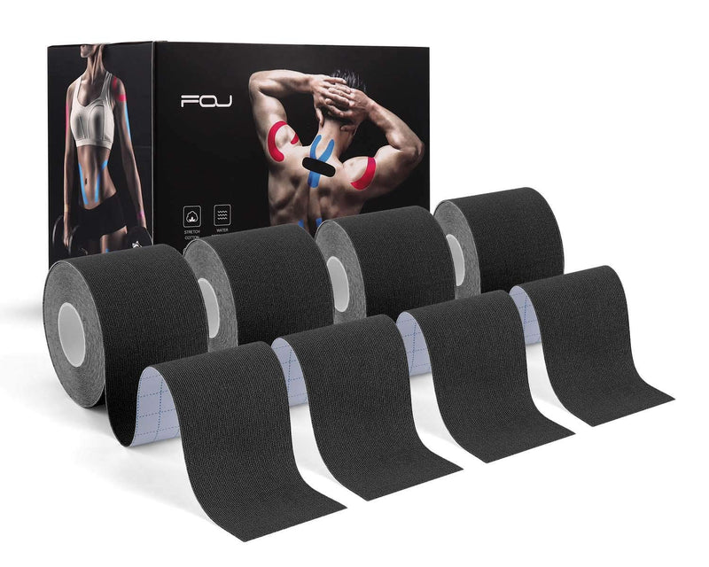 [Australia] - Kinesiology Tape (4 Pack) Athletic Tape 16.4ft Water Resistant Kinetic Uncut Sports Tape for Knees, Ankles, Shoulder, Pain Relief, Injury Recovery and Physio Therapy 4 Rolls Black 