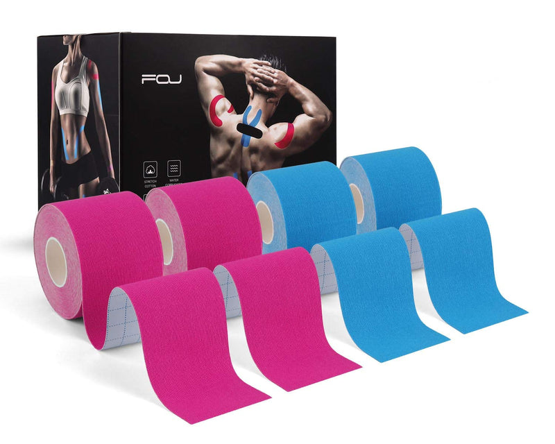 [Australia] - Kinesiology Tape (4 Pack) Athletic Tape 16.4ft Water Resistant Kinetic Uncut Sports Tape for Knees, Ankles, Shoulder, Pain Relief, Injury Recovery and Physio Therapy 2pink 2blue 