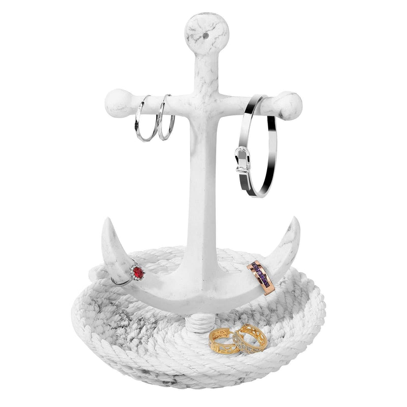 [Australia] - Emibele Jewelry Stand Organizer, Rings & Earrings Holder Portable Jewelry Stand for Necklaces & Bracelets, Anchor Design Jewelry Display Stand Holder with Resin Tray Base, Marble White 