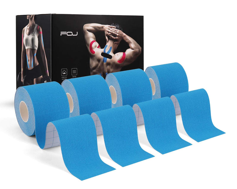 [Australia] - Kinesiology Tape (4 Pack) Athletic Tape 16.4ft Water Resistant Kinetic Uncut Sports Tape for Knees, Ankles, Shoulder, Pain Relief, Injury Recovery and Physio Therapy 4 Rolls Blue 