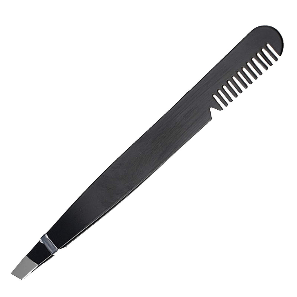 [Australia] - Amaok Eyebrow Tweezer with Comb - Tweezer Slant Tip, Professional Stainless Steel Slant Tip Tweezer - The Best Black Precision Eyebrow Tweezers 