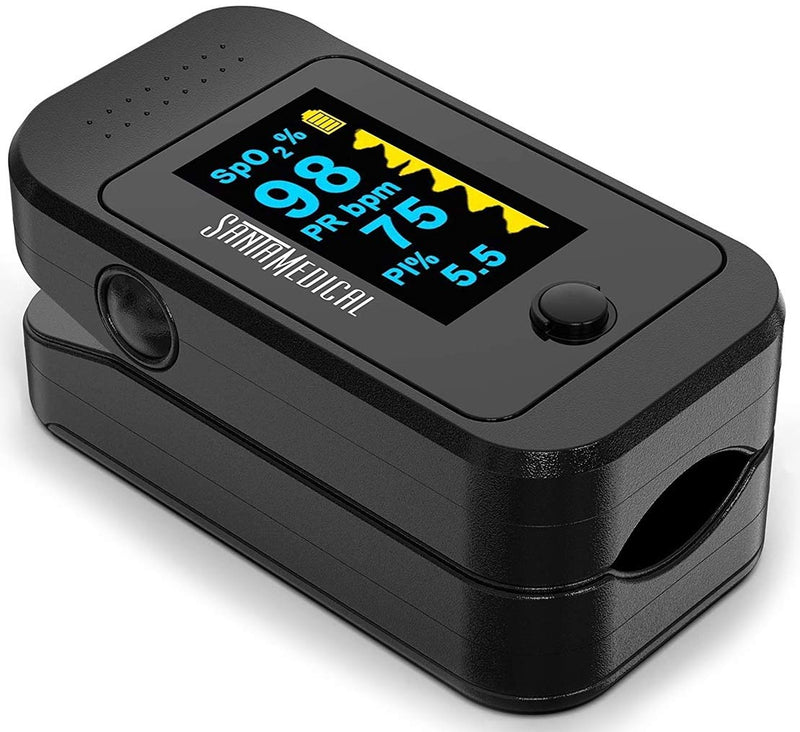 [Australia] - Santamedical Dual Color OLED Pulse Oximeter Fingertip, Blood Oxygen Saturation Monitor (SpO2) with Case, Batteries and Lanyard 