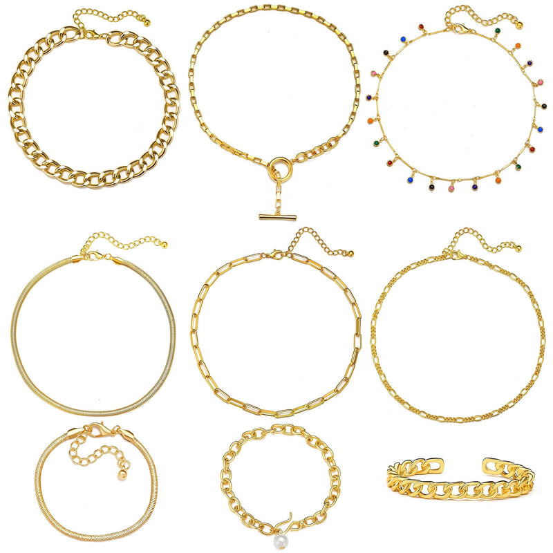 [Australia] - 17 MILE Gold Chain Necklace and Bracelet Sets for Women Girls Dainty Link Paperclip Choker Jewelry 