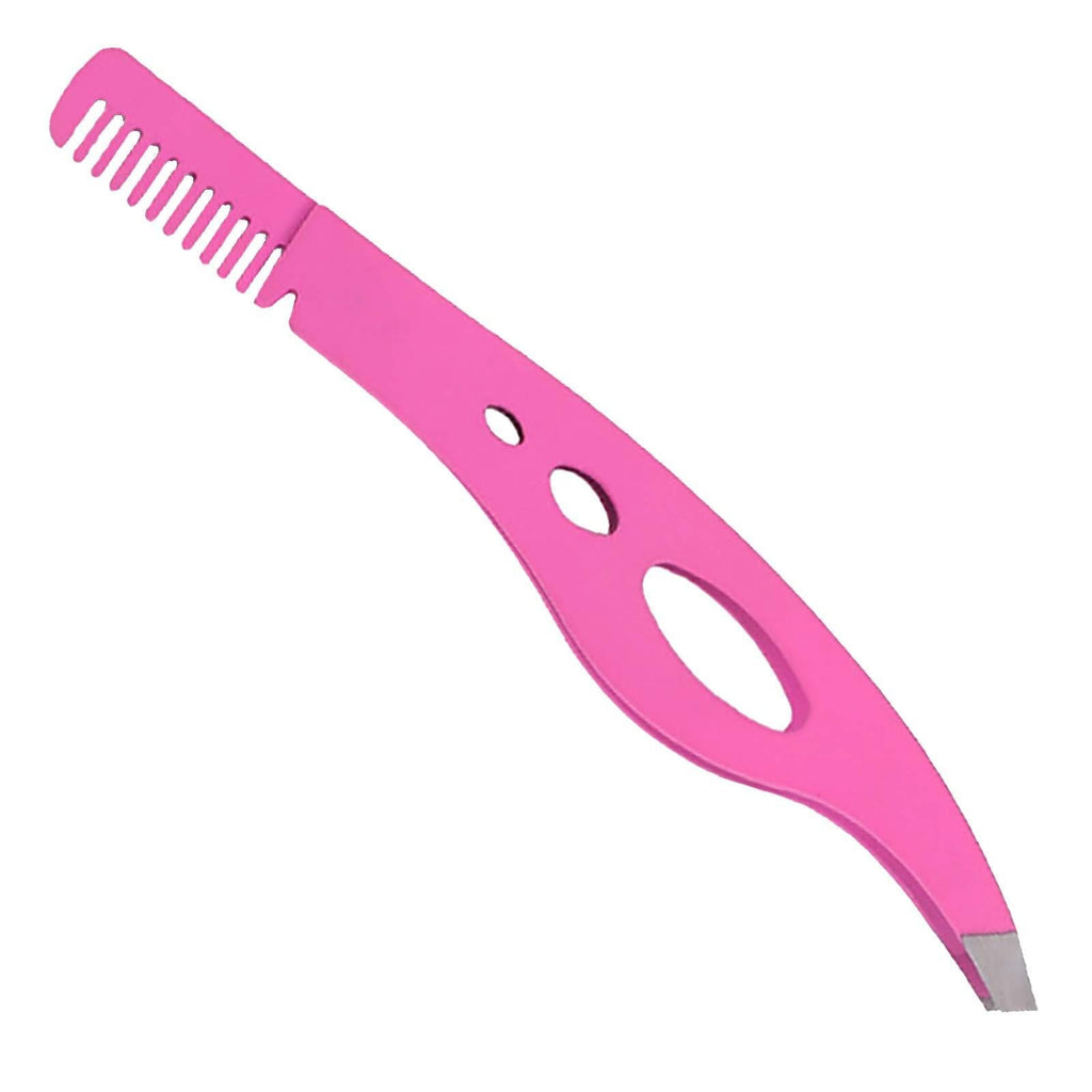 [Australia] - Slant Tweezers-Tweezer Professional Pink Stainless Steel Slant Tip Tweezer-The Best Precision Eyebrow Tweezers with comb 