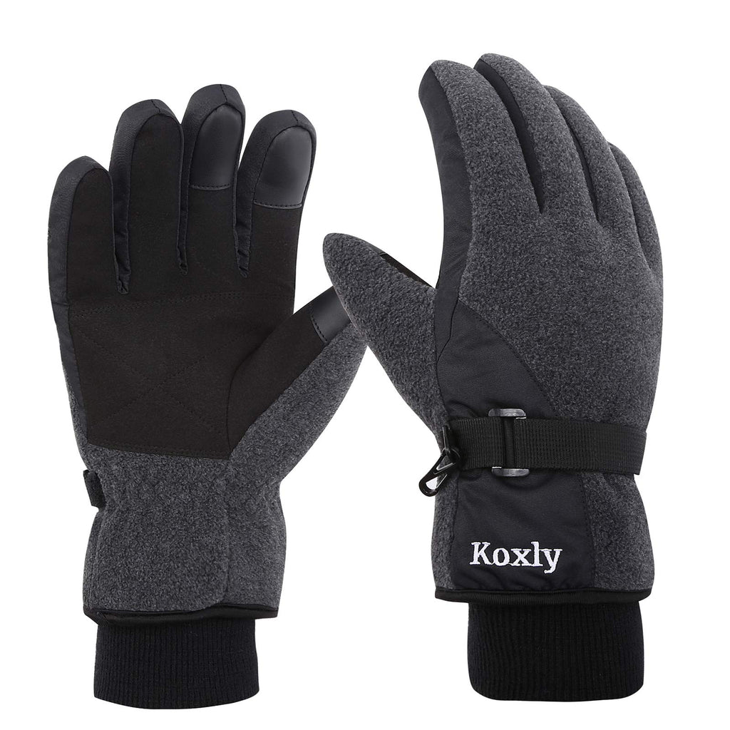 [Australia] - Koxly Winter Gloves Waterproof Windproof 3M Insulated Gloves 3 Fingers Dual-layer Touchscreen Gloves for Men and Women Small Dark Grey-black 