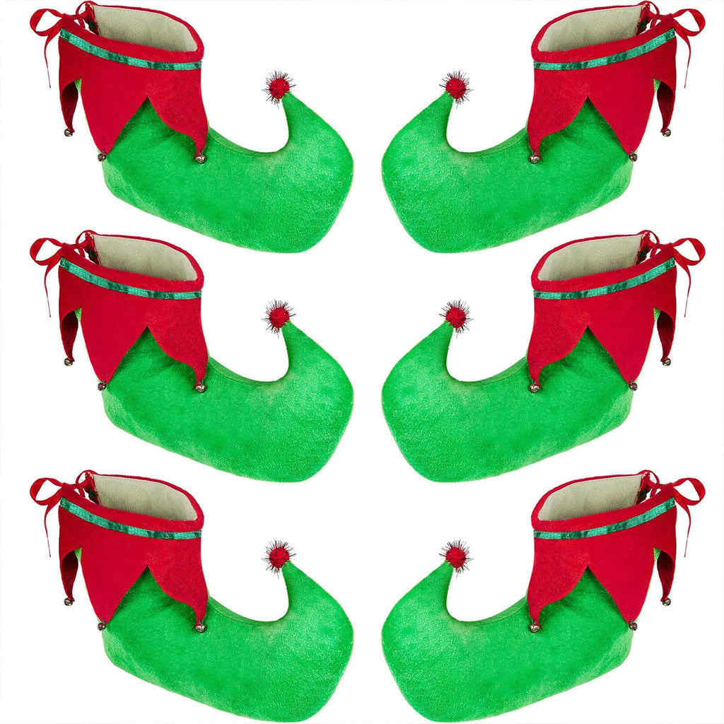 [Australia] - 3 Pairs Elf Shoes Christmas Elf Flannel Booties Xmas Costume Slipper Shoes with Christmas Bells for Holiday Party 