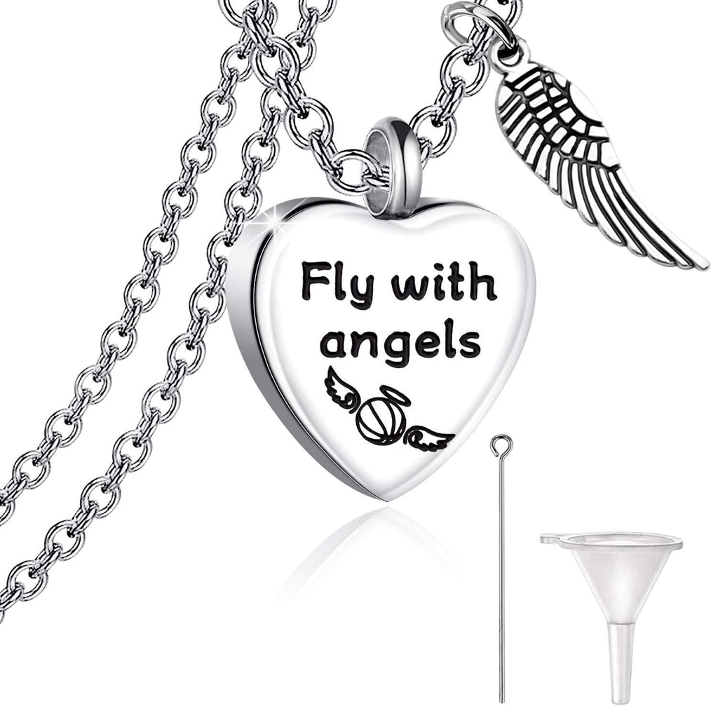 [Australia] - HOLLP Sympathy Gift Cinerary Casket Cremation Pendant Necklace Fly with Angels Necklace Memorial Jewelry Guardian Angel Gift Souvenir for Basketball Fans 