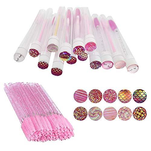 [Australia] - 60 Pcs Pink Lash Disposable Mascara Brushes Diamond Eyelash Spoolies Makeup Brush Mascara Wand in Sanitary Tube Lash Supplies 