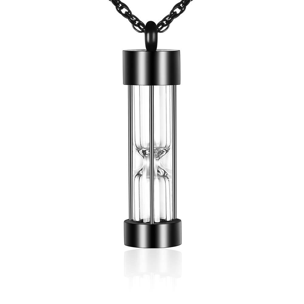 [Australia] - abooxiu Hourglass Urn Necklace for Ashes Cremation Jewelry for Ashes Stainless Steel Memorial Keepsake Ashes Necklace Black 