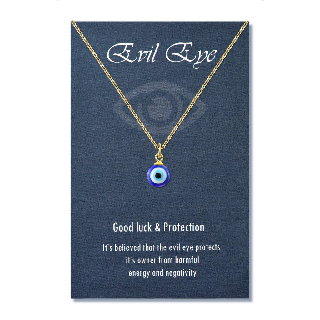 [Australia] - PPJew Evil Eye Necklace Chain Blue Eyes Amulet Pendant Necklace Ojo Turco Kabbalah Protection Adjustable Delicate Jewelry Gift for Women Girls（Silver/Gold） gold 