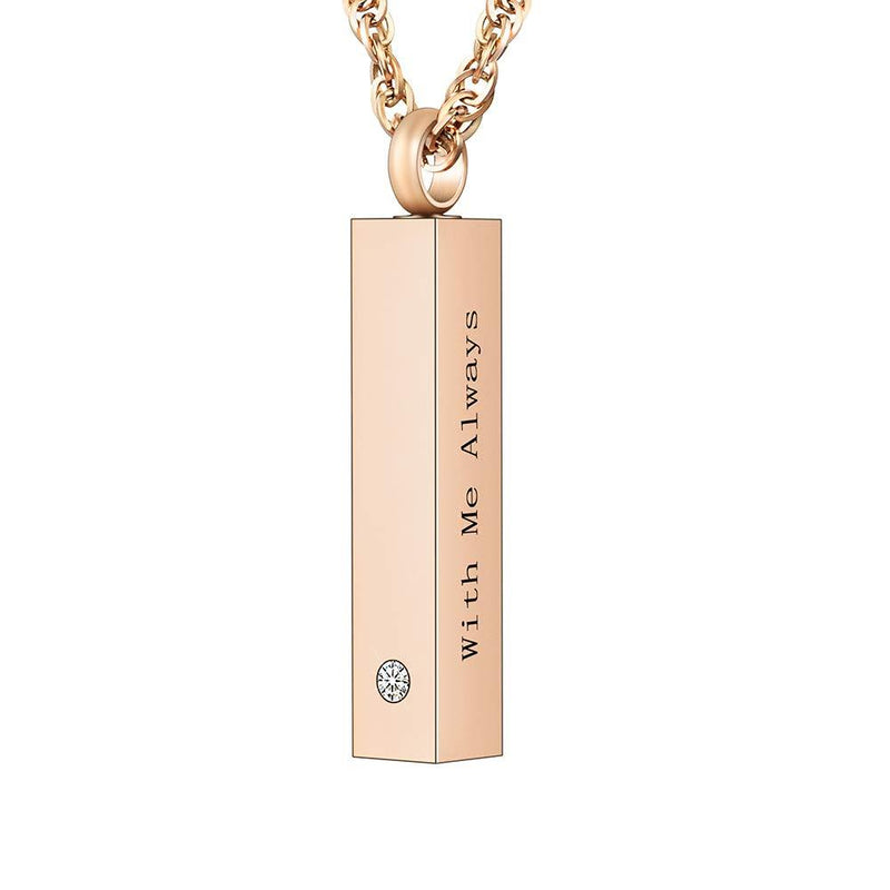 [Australia] - Cremation Jewelry for Ashes Cube Ashes Necklace Urn Necklace Minimalist Vertical Bar Stainless Steel Memorial Pendant Keepsake - With Me Always - Customize Available Rose Gold 