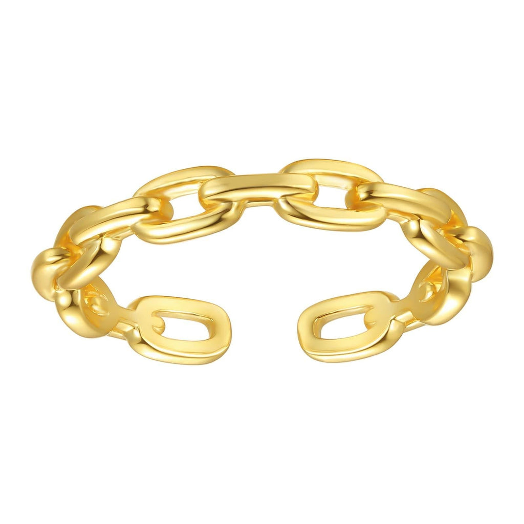 [Australia] - Nossa 18K Gold Plated Sterling Silver Chain Link Ring Simple Stacking Band Open Rings for Women Adjustable 18K Gold Plating 
