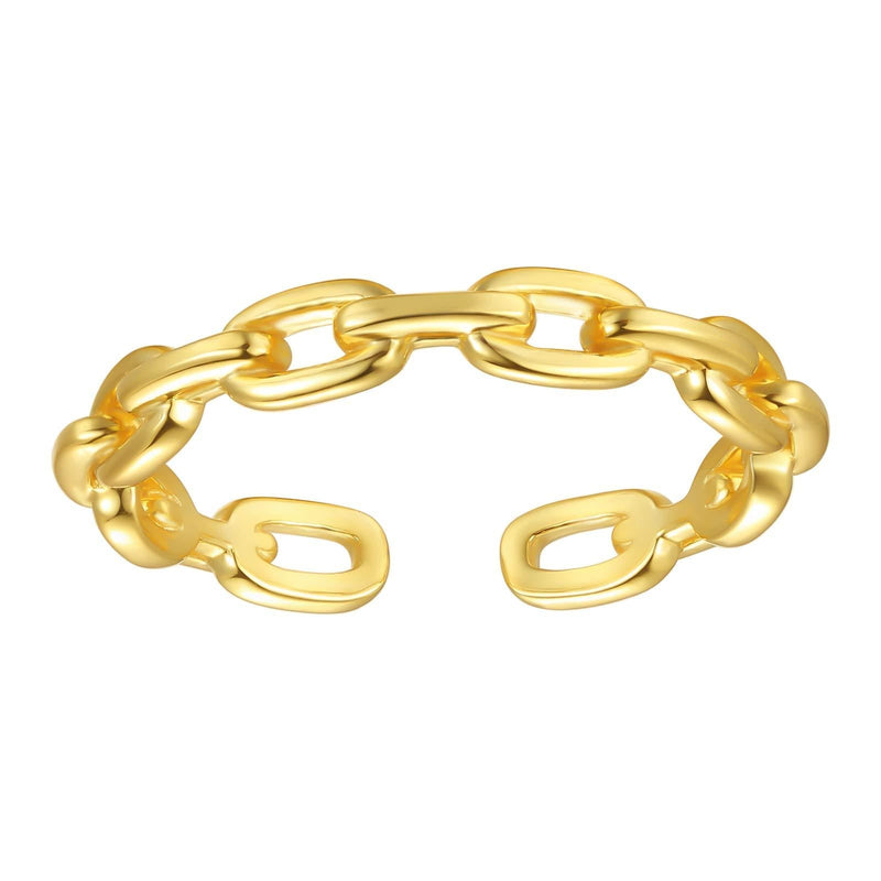 [Australia] - Nossa 18K Gold Plated Sterling Silver Chain Link Ring Simple Stacking Band Open Rings for Women Adjustable 18K Gold Plating 