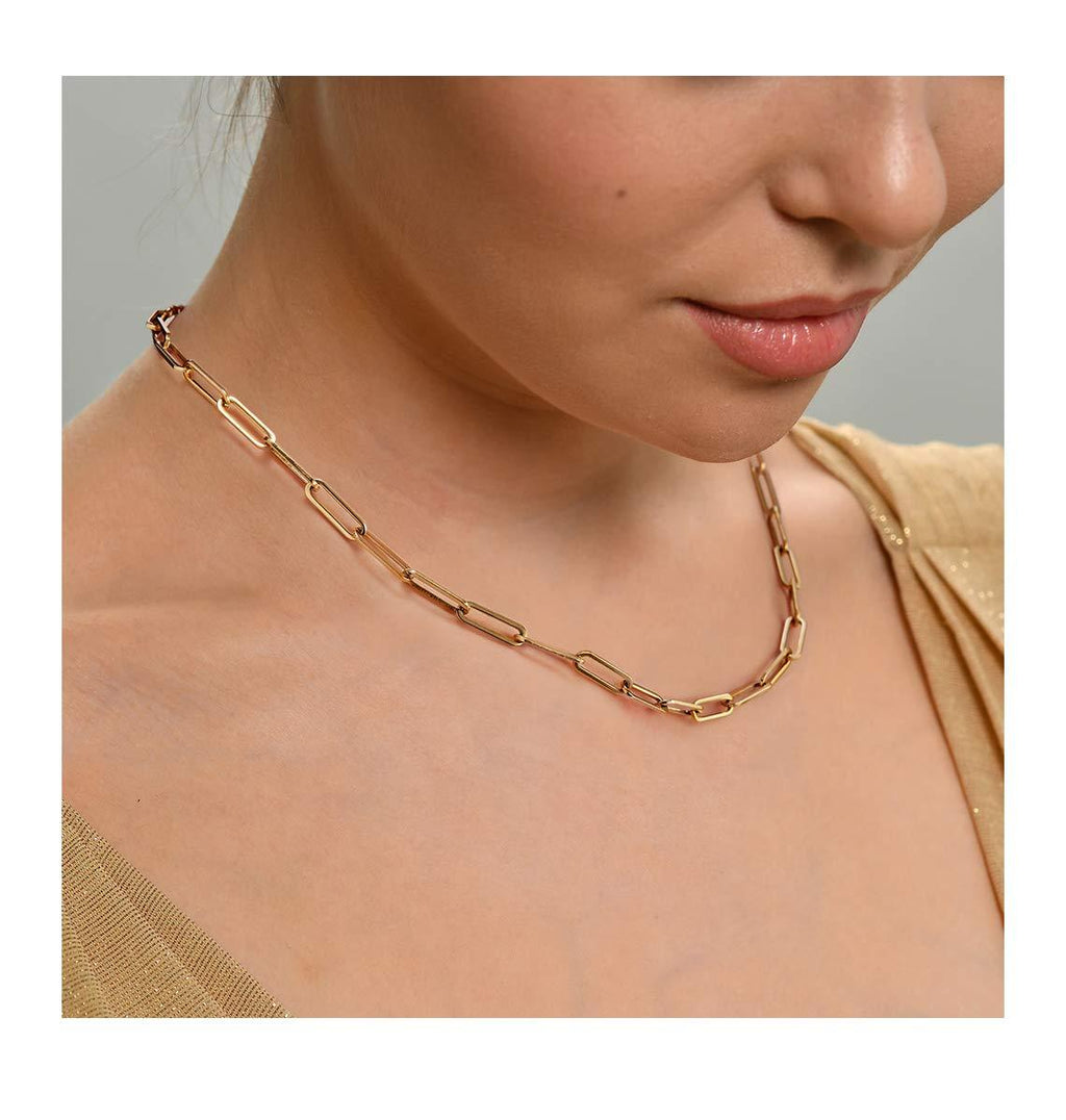 [Australia] - Ldurian Dainty Circle Karma Choker Necklace 14K Real Gold Plated Delicate Circle Necklace for Women 05 Paperclip 15in 