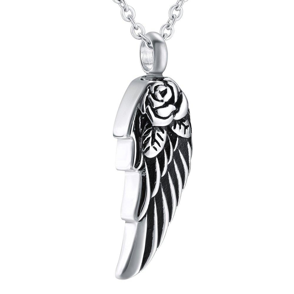 [Australia] - Angel Wings Cremation Jewelry for Ashes Pendant Stainless Steel Memorial Urn Necklace for Human/Pets Keepsake Women Men Silver 