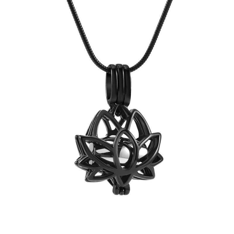 [Australia] - Hollow Lotus Flower Cremation Jewelry with Mini Ashes Urn for Women Men Memorial Ash Jewelry Urn Necklace for Ashes Memorial Gifts Black-Silver 