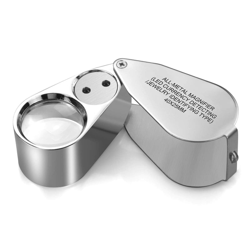 [Australia] - Leffis 40X Jewelers Loupe Magnifier Magnifying Glasses, LED/UV Illuminated Jewelry Loop Pocket Folding Magnifying Glass with Metal Construction for Close Work, Gardening, Kids, Stamp, Rock Collecting 