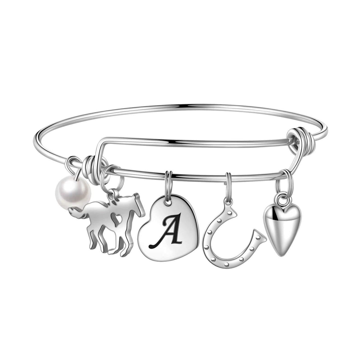 Heart Initial Bracelets for Women Gifts - Engraved 26 Letters Initial  Charms Bracelet Stainless Steel Bracelet Birthday Christmas Jewelry Gift  for