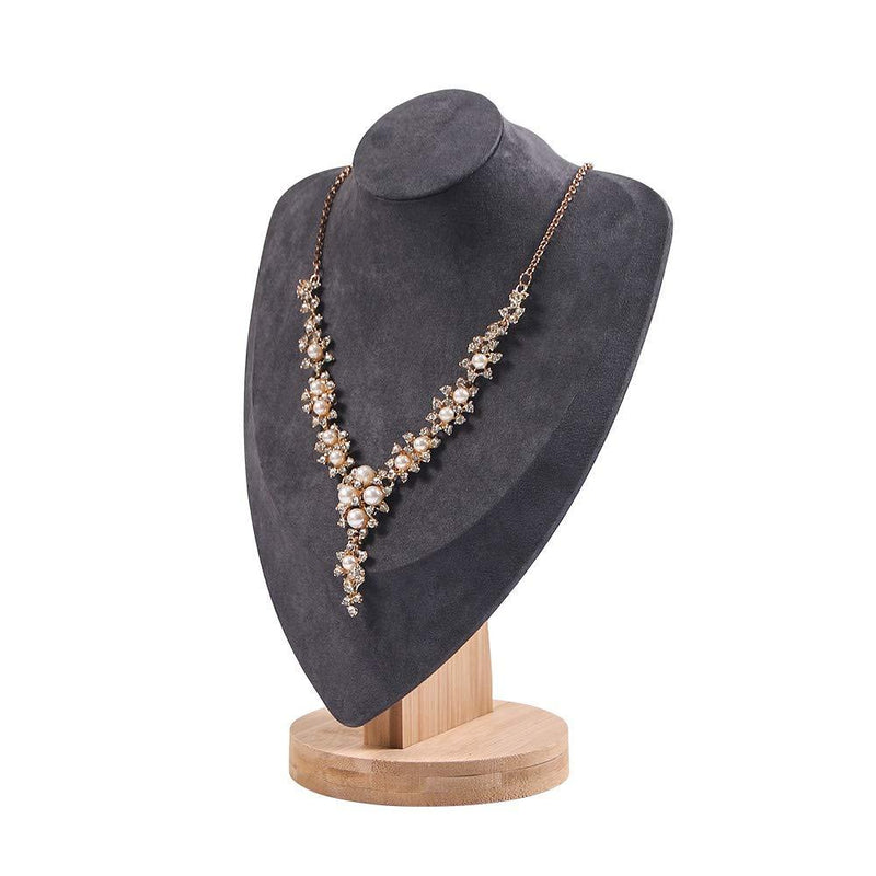 [Australia] - Coward Velvet Necklace Display Stand for Show Bamboo Chain Jewelry Model Bust Holder(Gray Velvet, 11.4") Gray Velvet 11.4" 