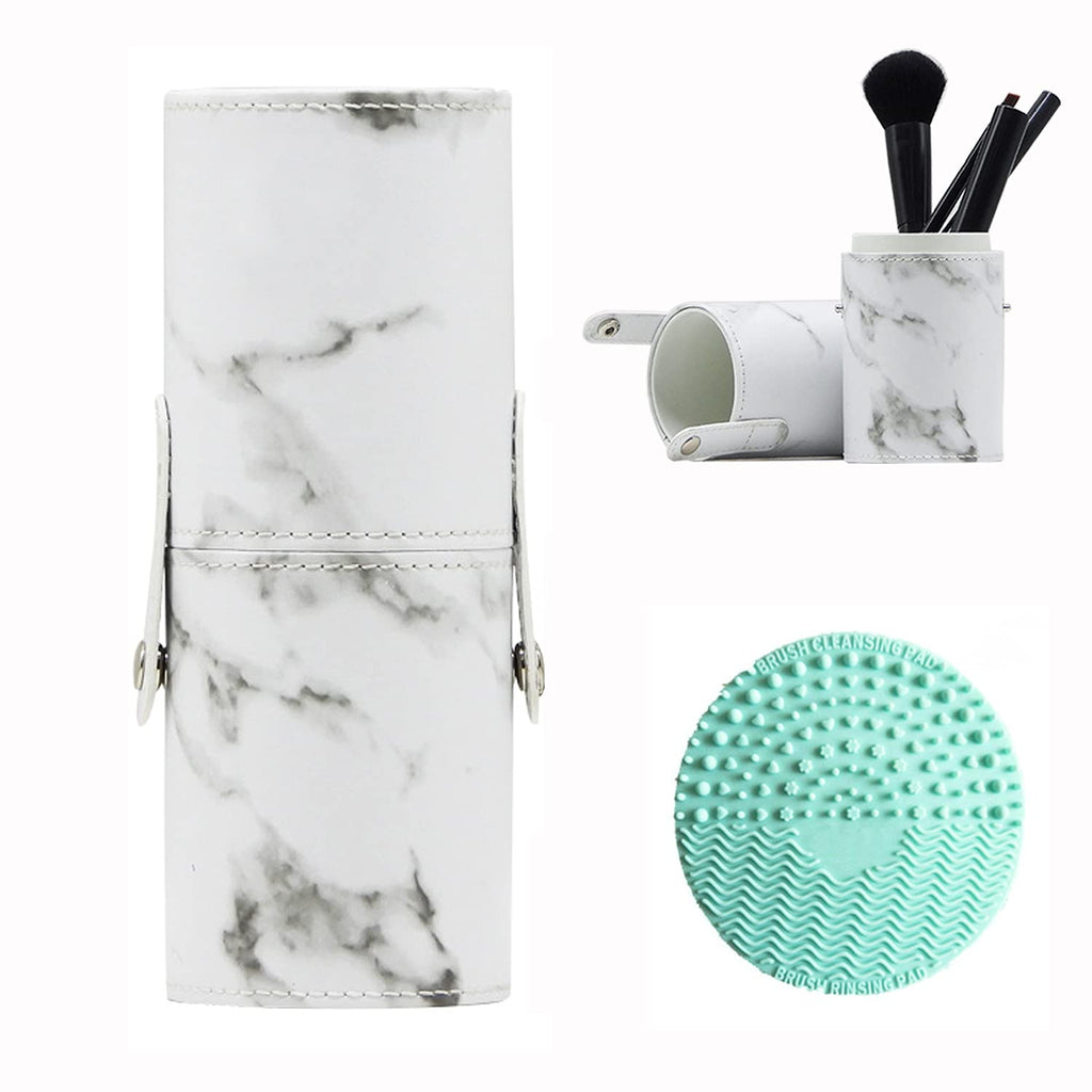 [Australia] - Makeup Brush Case, Makeup Brush Holder Organizer Large Professional Makeup Artist Case Travel Portable Cosmetic Brush Bag Stand-up Waterproof Brush Storage Pouch Case for Women and Girls (Marble) A Marble White 