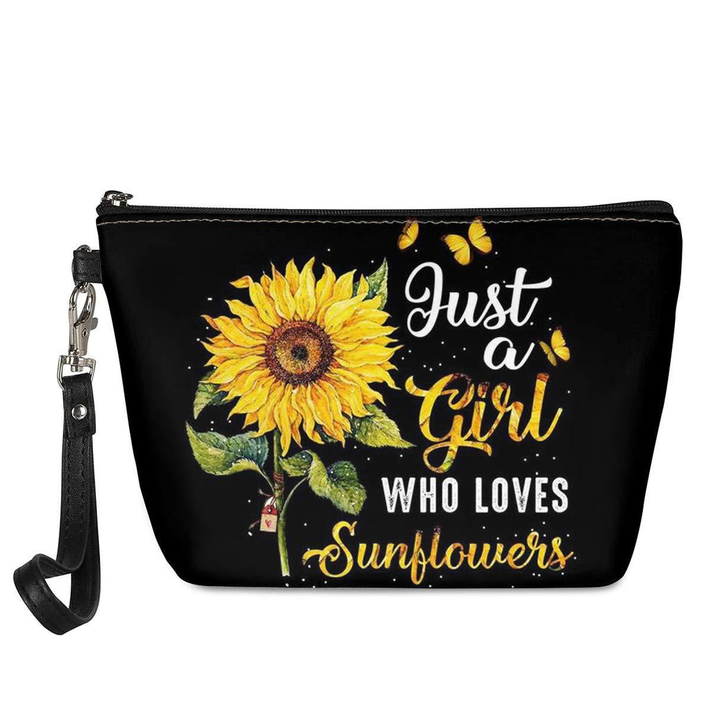 [Australia] - Xhuibop Sunflower Gifts for Women Just A Girl Who Loves Sunflowers Cosmetic Bag Small Cosmetic Pouch for Purse Leather Makeup Bag Zipper Pencil Clutch Love Sunflower Girl 