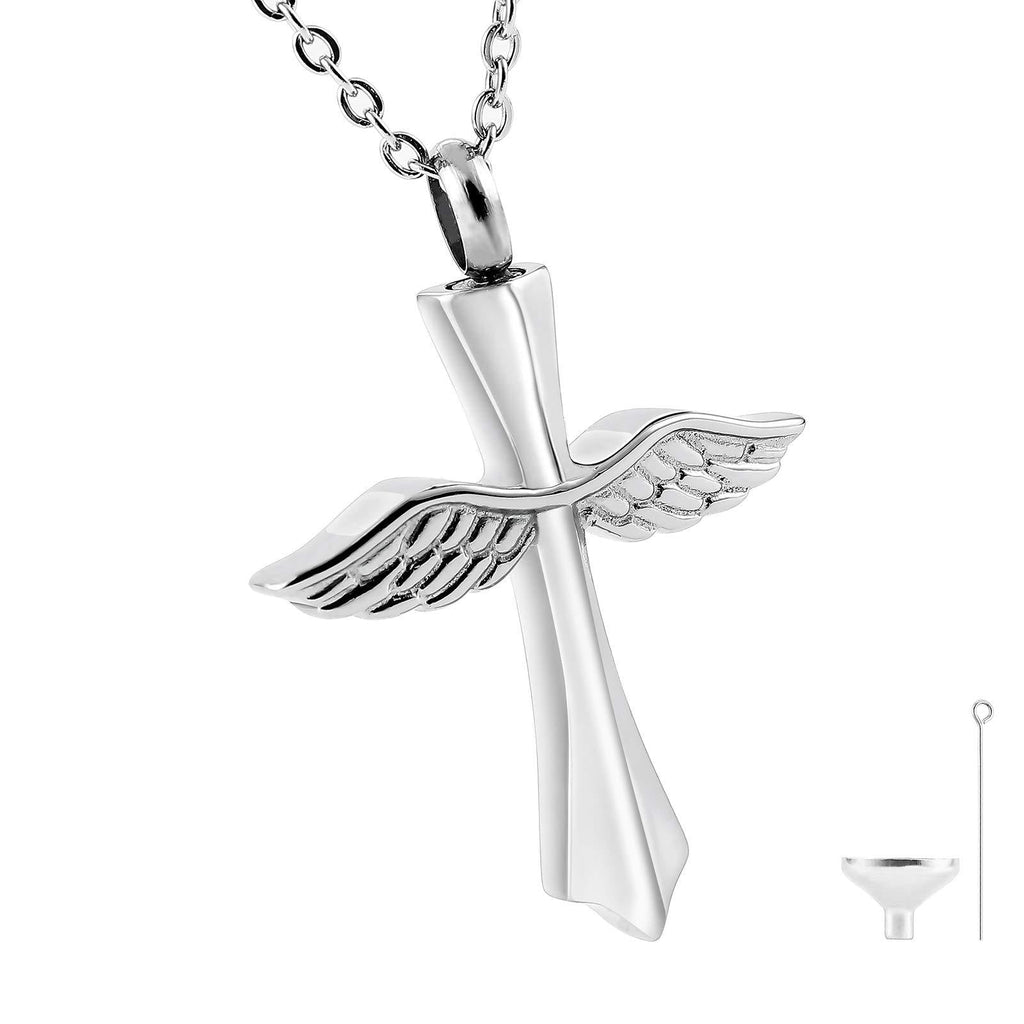 [Australia] - Cross Wing Cremation Urn Pendant Necklace in Stainless Steel, Urn Necklace for Human Ashes and Pet Loss, Memory Sympathy Gift, Keepsake Jewelry, Perfume Bottle Jewelry 