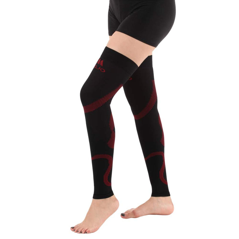 [Australia] - Mojo Compression Stockings Medical Thigh Leg Sleeve 20-30mmhg Black/Red Medium 
