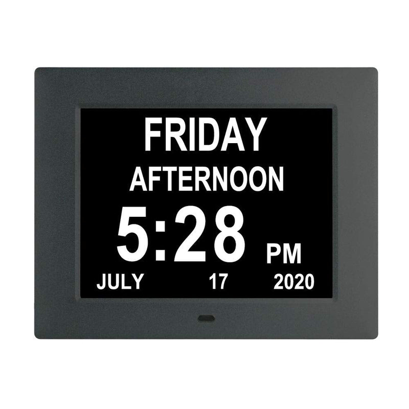 [Australia] - 7 Inch-Digital Date Day Time Clock- 8 Alarms ,Auto-Dim, Non-Abbreviated Day Month Calendar Dementia Clocks for Seniors Alzheimer Memory Loss Vision Impaired (Black) 