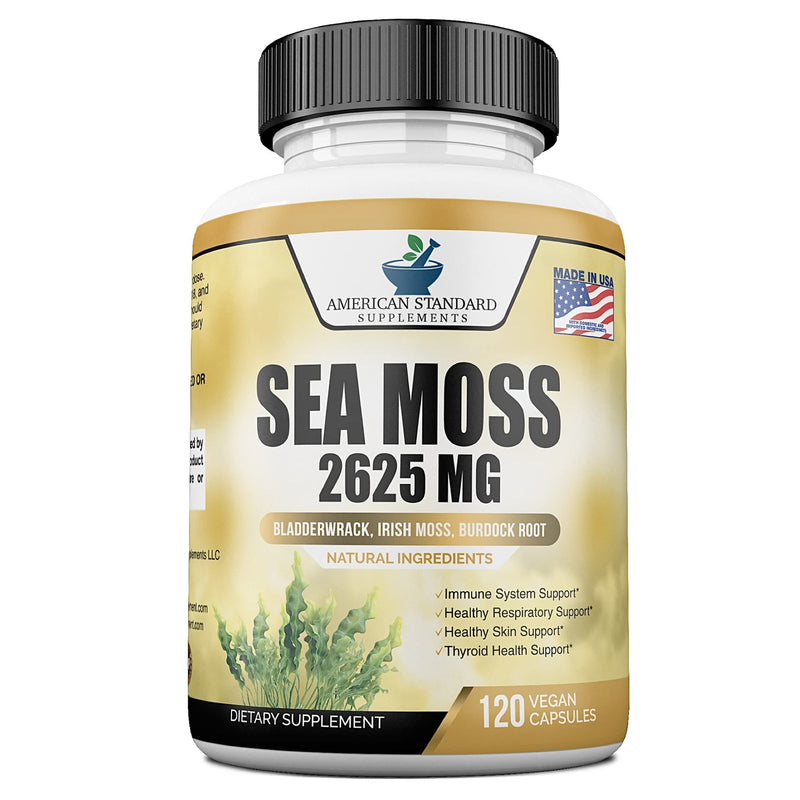 [Australia] - Organic Sea Moss 2625mg, Seamoss, Hand Harvested, Irish Moss Bladderwrack and Burdock Root, Sea Moss Capsules, Irish Sea Moss Alternative to Sea Moss Powder, Sea Moss Gel, 120 Vegan Capsules 