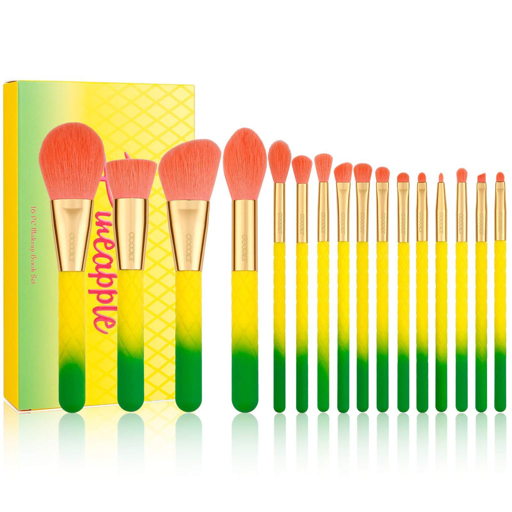 [Australia] - Docolor Makeup Brushes Pineapple 16 Piece Makeup Brushes Set Premium Synthetic Kabuki Foundation Blending Face Powder Mineral Eyeshadow Make Up Brushes Set 