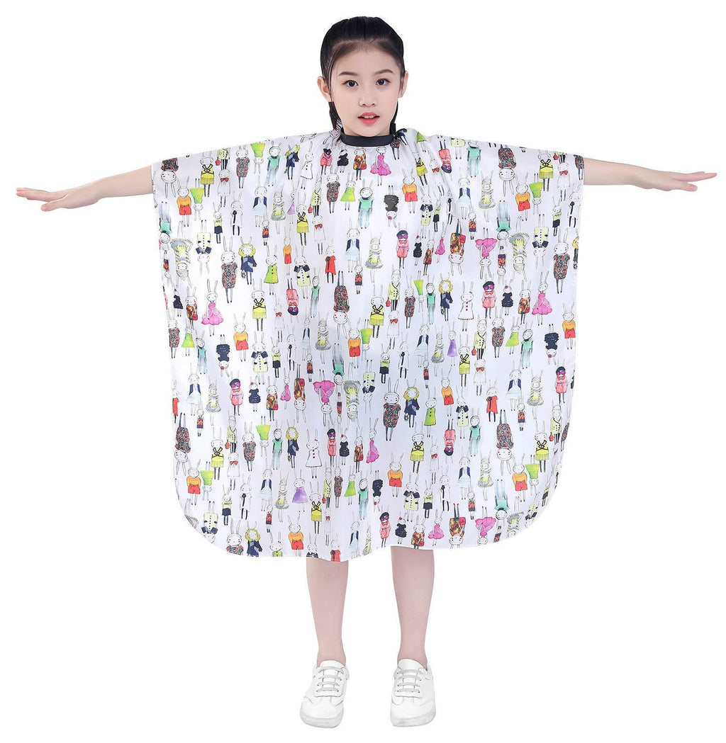 [Australia] - Barber Haircut Cape for Kids, Salon Child Hair Cutting Apron for Boys and Girls-Different Cute Rabbits Printing-White White 