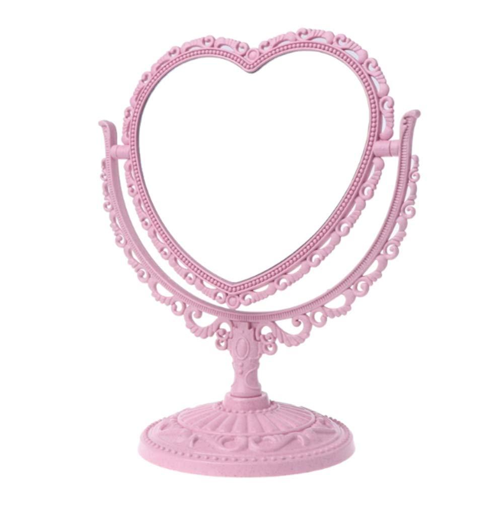 [Australia] - AKOAK 1 Pack Simple and Detachable Double-Face Heart-Shaped Makeup Mirror Can Rotate The Dressing Table（Four-Color） (Pink) Pink 