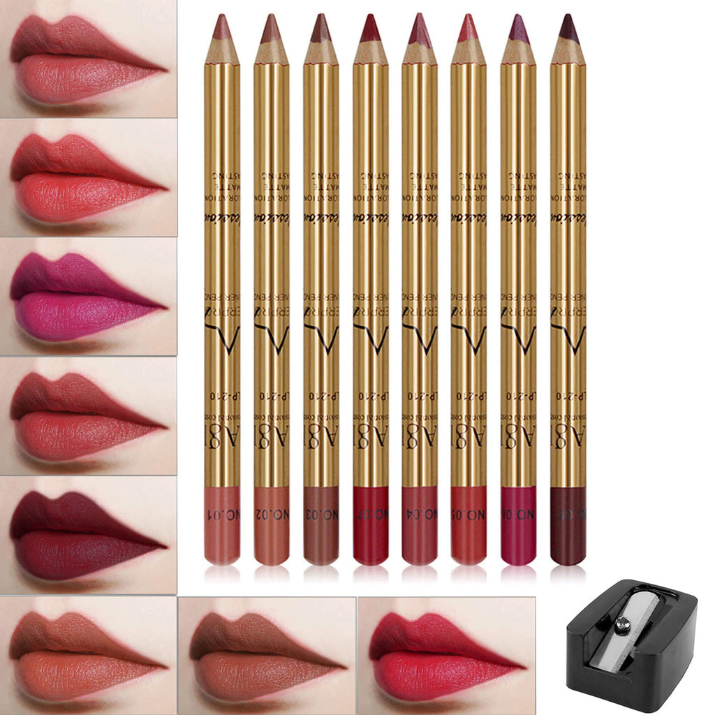 [Australia] - FANICEA 8 Colors Matte Lip Liner Pencil Set Natural High Pigmented Waterproof Long Lasting Non-Sticky Ultra Fine Contour Shaping Smooth Makeup Lip Liners with Pencil Sharpener 