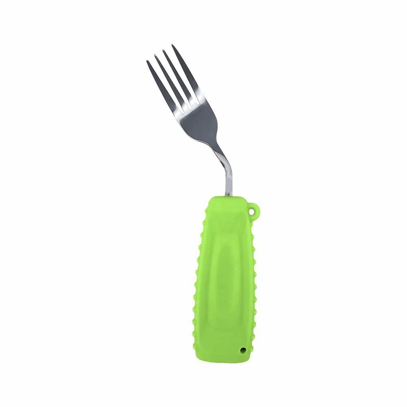 [Australia] - EZ Assistive Adaptive Spoon and Fork Easy to Hold for Independent Eating, Weighted Utensils for Hand Tremors (Green Fork Right Hand) Green Fork Right Hand 