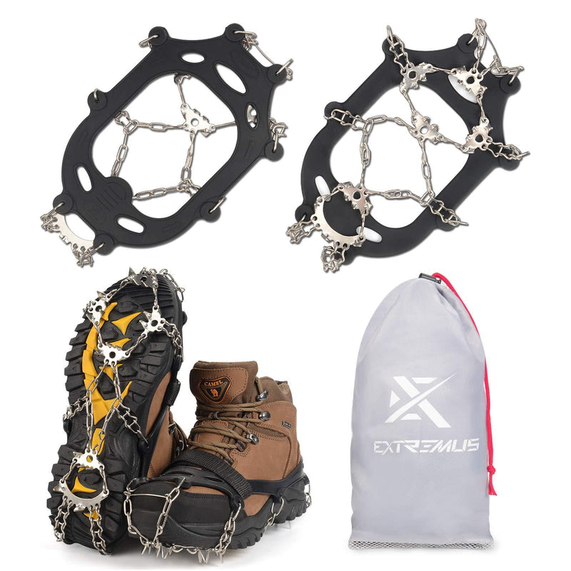 [Australia] - Extremus 23-Spike Ice Cleats, Crampons for Men or Women, Abrasion Resistant 201 Stainless Steel, 23 Individual Spikes On Each Foot, Flexible Silicone Frame, Tensioning Straps, Storage Bag Large (Boot Size: M 8-10/W 8.5-11) 