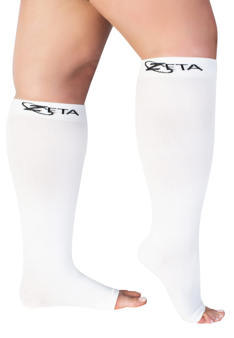 [Australia] - Zeta Socks Open Toe XXXL 26 Inch Wide Calf Plus Size Compression (1 Pair) White 