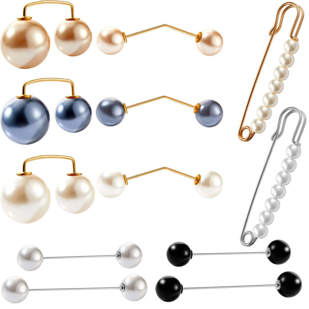 [Australia] - 12 Pieces Faux Pearl Brooch Pins Sweater Shawl Pins Anti-Exposure Neckline Safety Pin for Women Girls 