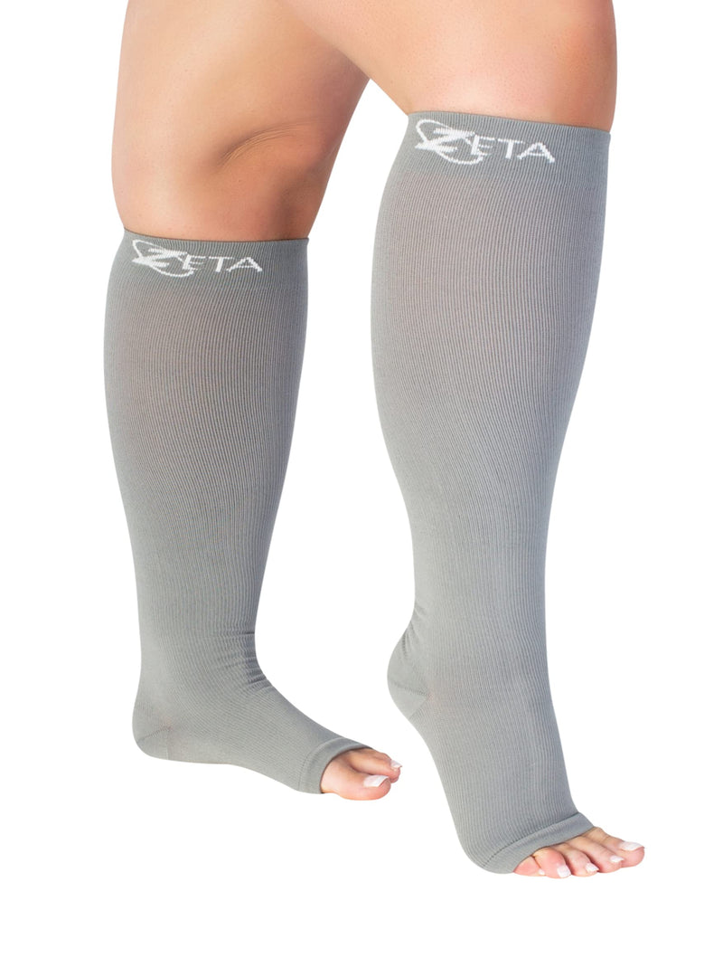 [Australia] - Zeta Socks Open Toe XXXL 26 Inch Wide Calf Plus Size Compression (1 Pair) Gray 