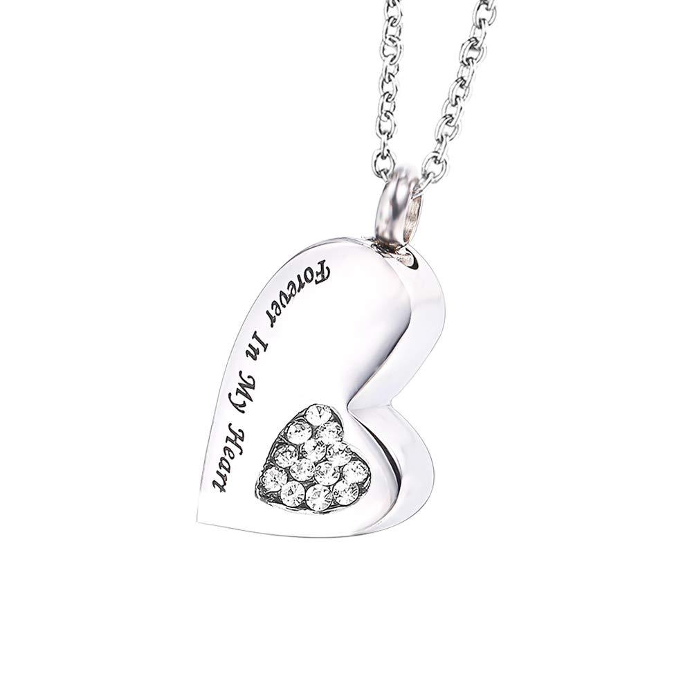 [Australia] - Suxerlry Stainless Steel Cubic Zirconia Heart Pendant Urn Necklace Ashes Memorial Keepsake Jewelry White CZ 