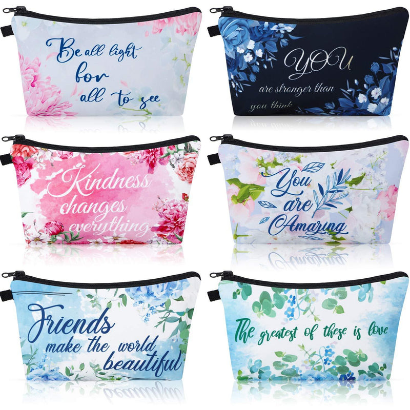 [Australia] - 6 Pieces Makeup Bag Toiletry Pouch Waterproof Cosmetic Bag with Mandala Flowers Llama Sloth Unicorn Patterns, 6 Styles (Floral Style) 