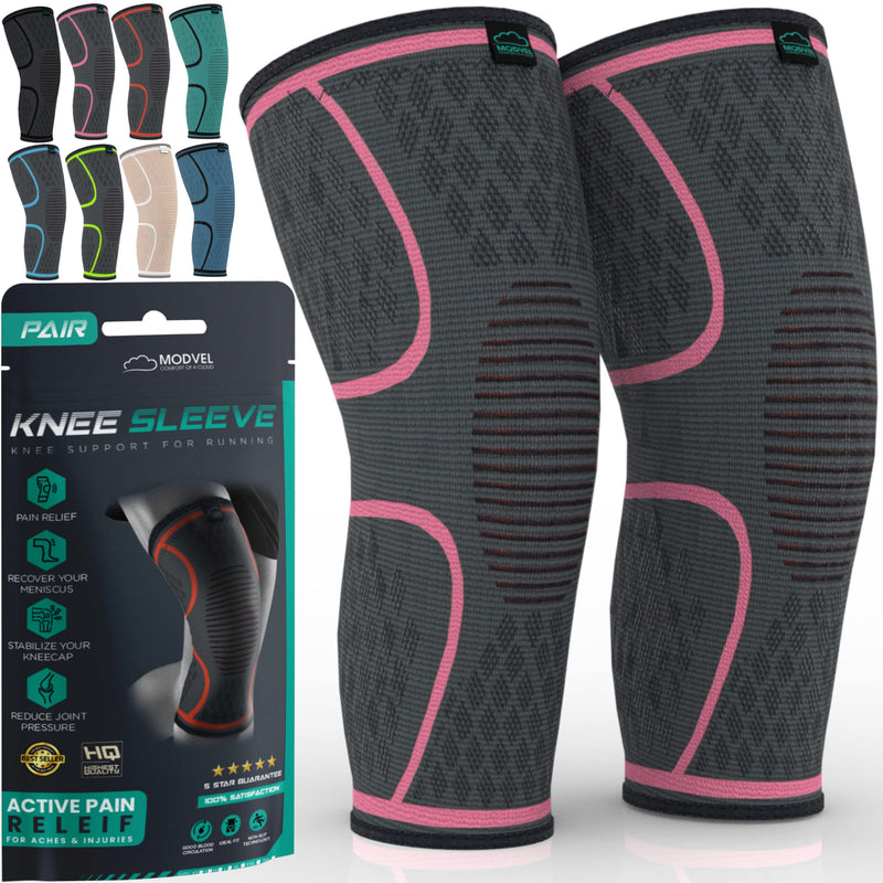[Australia] - MODVEL 2 Pack Knee Brace | Knee Compression Sleeve for Men & Women | Knee Support for Running | Medical Grade Knee Pads for Meniscus Tear, ACL, Arthritis, Joint Pain Relief. Medium Pink 