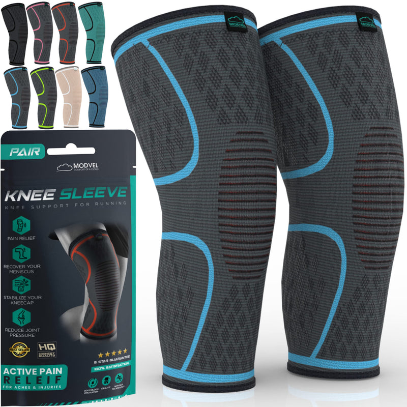 [Australia] - MODVEL 2 Pack Knee Brace | Knee Compression Sleeve for Men & Women | Knee Support for Running | Medical Grade Knee Pads for Meniscus Tear, ACL, Arthritis, Joint Pain Relief. Medium Blue 