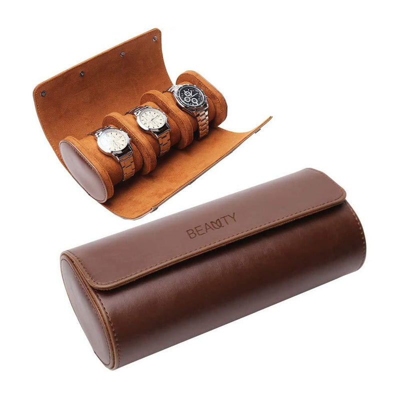 [Australia] - beautgreen Watch Roll Travel Case - Handmade Leather Watch Rolls Box for Man - Travel Watch Roll with Velvet to Protection - Watch Roll Organizer to Home Secure Storage 